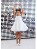 White Satin Knee Length Simple Flower Girl Dress